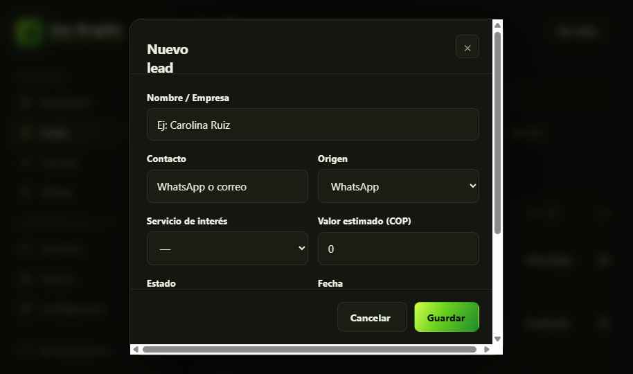 Panel de administración de SmartFlow — Gestión de prospectos